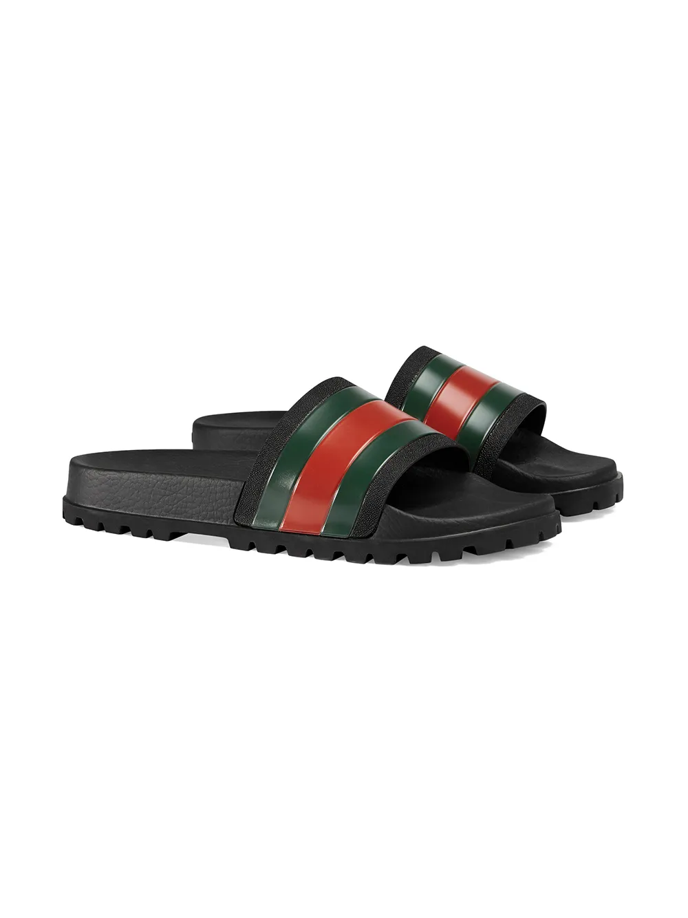 Men Gucci Black Pursuit Web Slides - Image 2