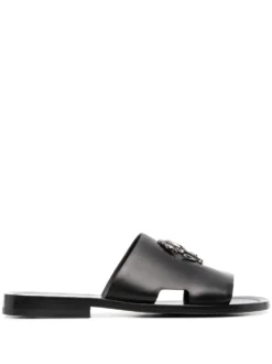 Men Roberto Cavalli Logo-plaque Leather Slides