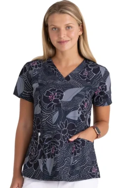 Clearance Women's V-Neck Midnight Magic Print Scrub Top