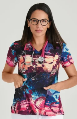 Women's V-Neck Tropical Scents Print Scrub Top