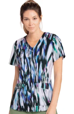 Clearance Women's Silver Cascades Print Scrub Top