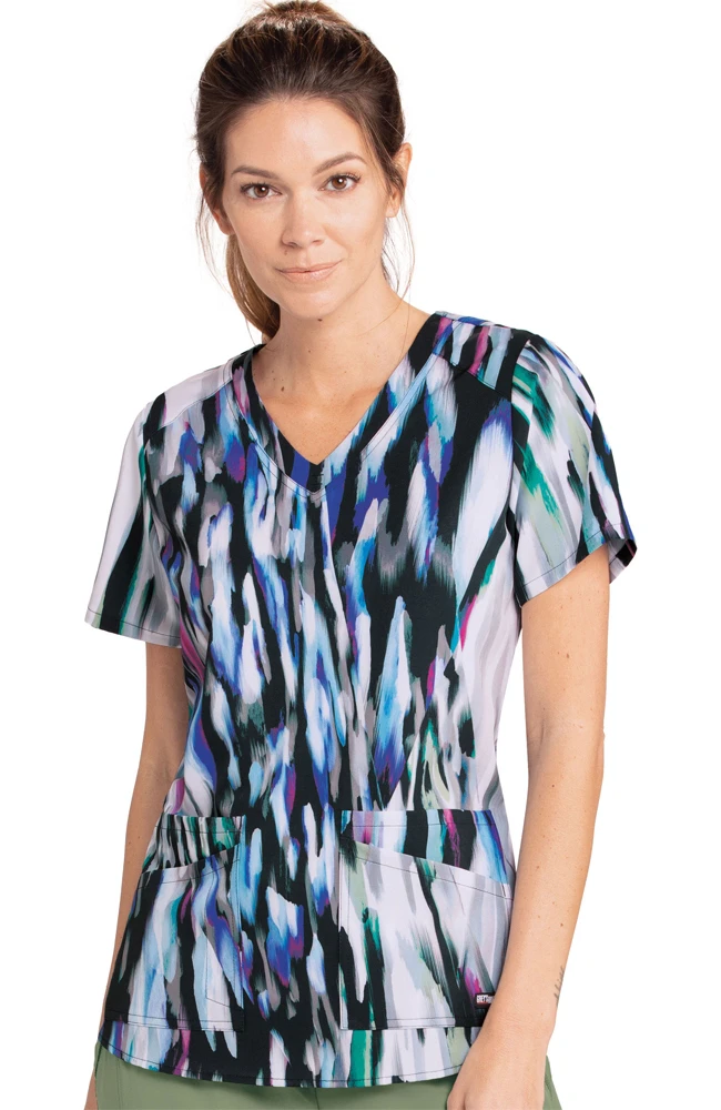 Clearance Women's Silver Cascades Print Scrub Top
