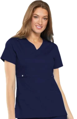 Cherokee Clearance Women's Mock Wrap With Self Belt At Empire Waist Solid Scrub Top