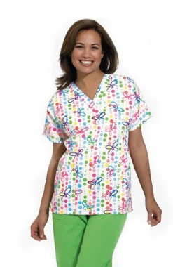 Cherokee Clearance Women's V-Neck 2 Pocket Butterfly Dots Print Scrub Top