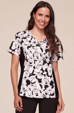 Cherokee Women's Minnie Mouse Print Scrub Top