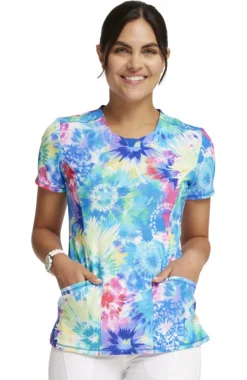 Cherokee Women's Tie Dye Burst Print Scrub Top
