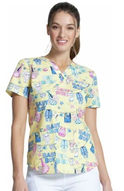 Cherokee Clearance Women's Hey Baby Print Scrub Top