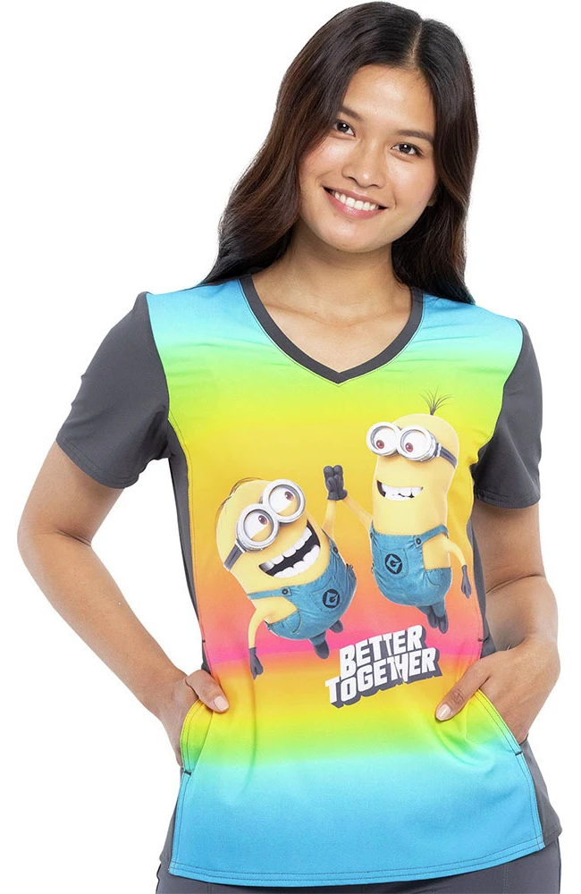 Cherokee Clearance Women's Friends Together Print Scrub Top