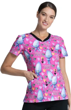 Cherokee Clearance Women's Diamond Dance Print Scrub Top