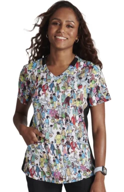 Cherokee Women's Where's Waldo? Print Scrub Top