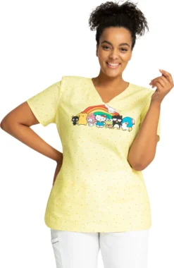 Cherokee Clearance Women's Under The Rainbow Print Scrub Top