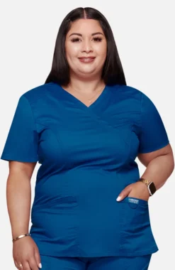 Women's Mock Wrap Solid Scrub Top