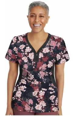 Clearance Women's Jessi Y-Neck Autumn Florals Print Scrub Top