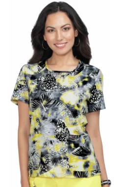 Clearance Women's Lola Sunny Tie Dye Butterfly Print Scrub Top