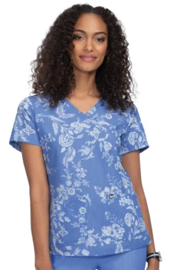Clearance Women's Early Energy True Ceil Botanical Burnout Print Scrub Top