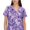Clearance Women's Early Energy Watercolor Botanical Wisteria Print Scrub Top