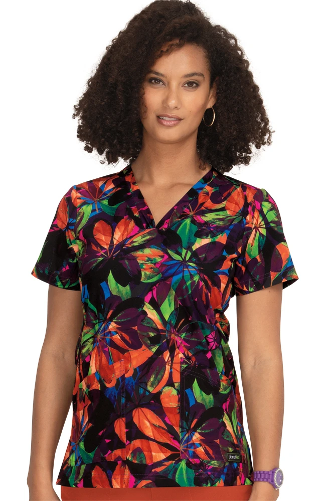 Clearance Planet Koi Women's Aria Falling Leaves Print Scrub Top