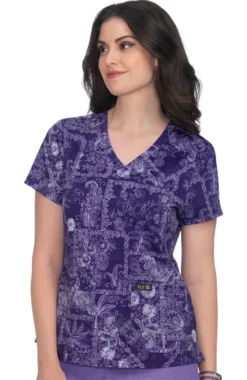 Clearance Women's Leslie Denim Patch Print Scrub Top