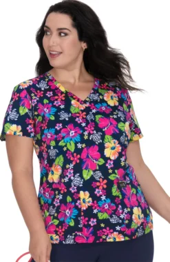 Women's Leslie Hono & Hibiscus Print Scrub Top