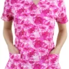 Clearance Women's Peony Pink Print Scrub Top
