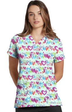 Clearance Women's I Love You Print Scrub Top