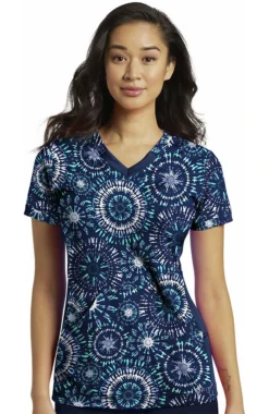 Clearance Women's Geo Blue Print Scrub Top