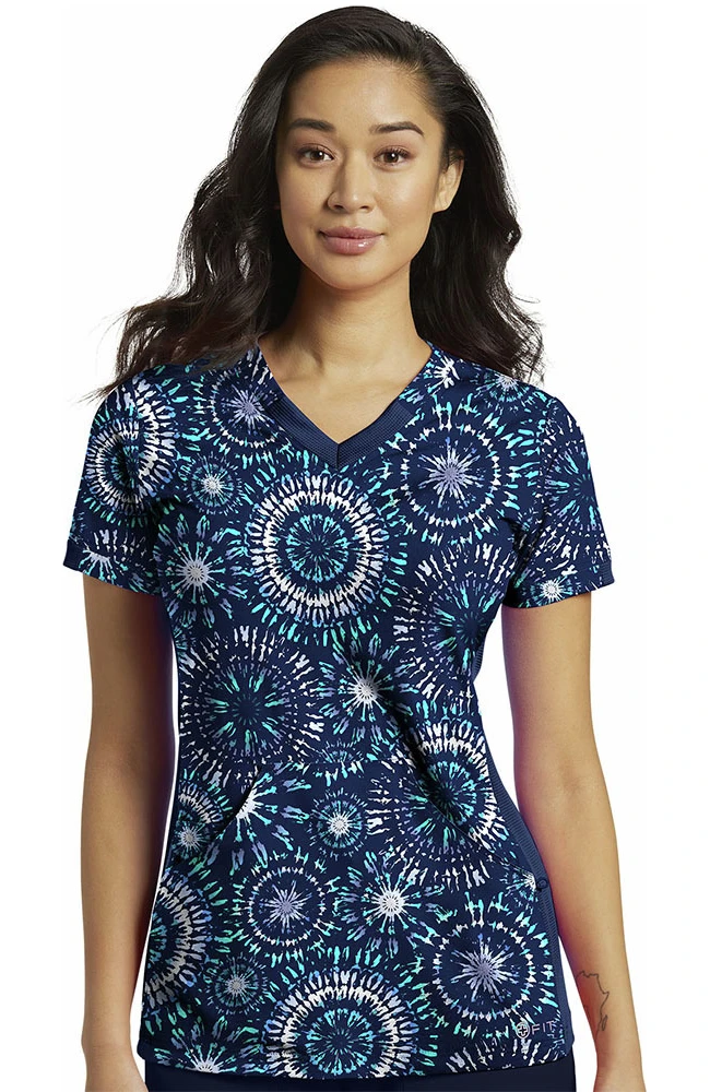 Clearance Women's Geo Blue Print Scrub Top