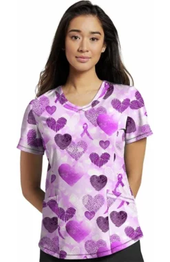 Clearance Women's Power Of Love Print Scrub Top