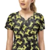 Clearance Women's Zip Neck Tiger Vibe Print Scrub Top