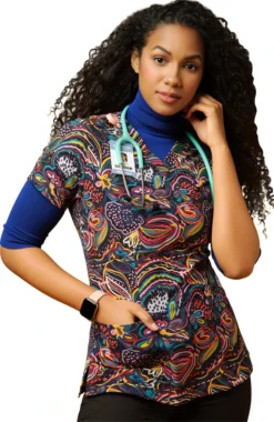 Clearance Women's Flor Amor Print Scrub Top