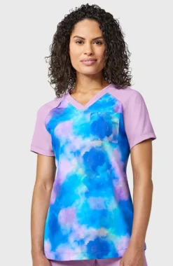 Women's Yoga V-Neck Twilight Print Scrub Top