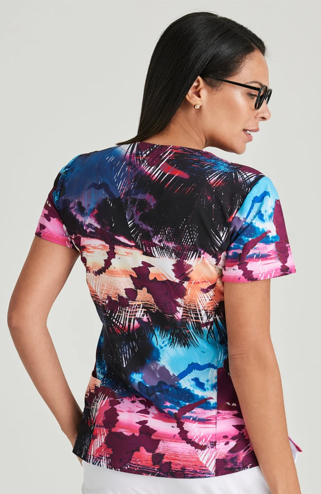 Women's V-Neck Tropical Scents Print Scrub Top - Image 2