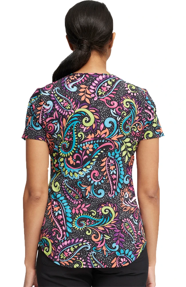 Cherokee Clearance Women's Painted Paisley Print Scrub Top - Image 2
