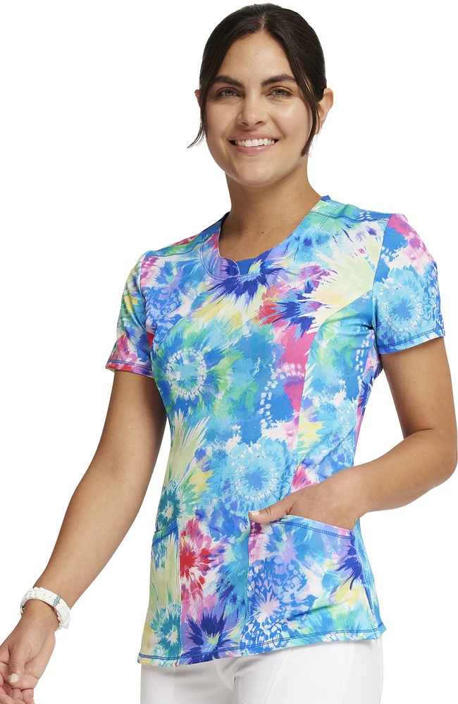 Cherokee Women's Tie Dye Burst Print Scrub Top - Image 3