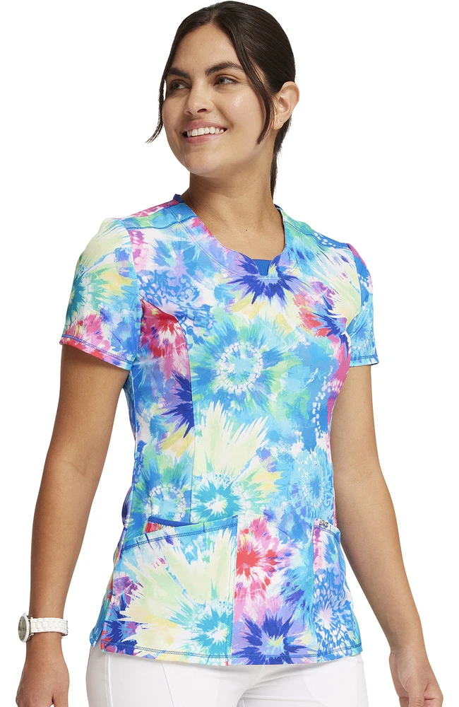 Cherokee Women's Tie Dye Burst Print Scrub Top - Image 4