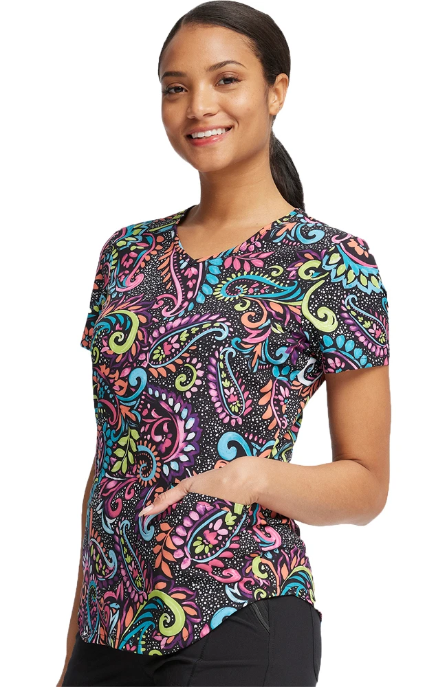 Cherokee Clearance Women's Painted Paisley Print Scrub Top - Image 4
